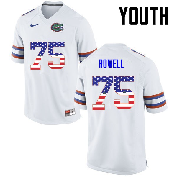 Florida Gators Youth #75 Tanner Rowell College Football Jersey USA Flag Fashion White